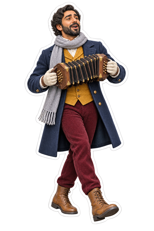 Christmas Caroler Man Navy Coat Concertina Vinyl Sticker Decal