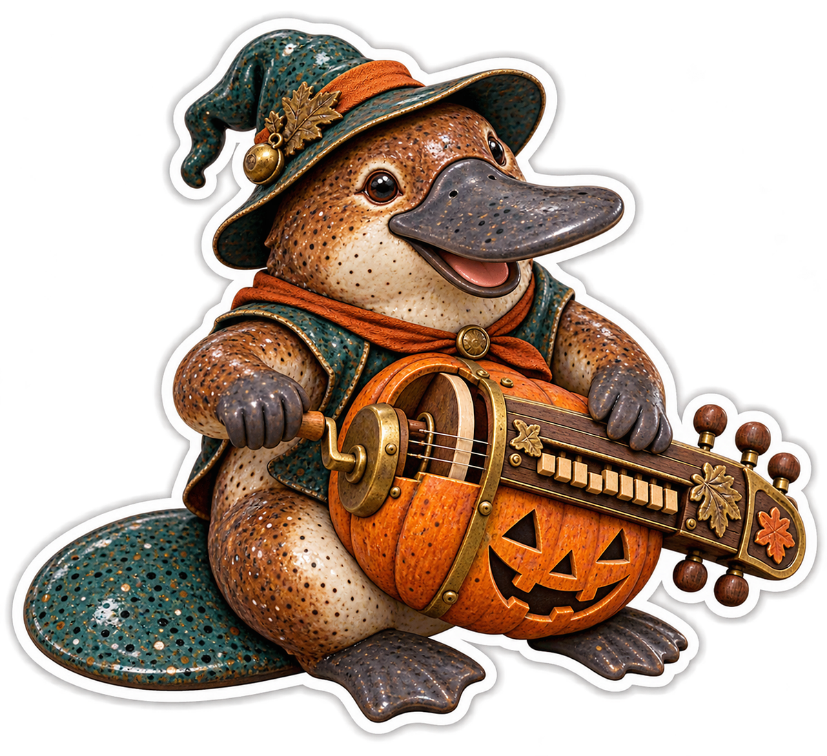 Enamel Platypus Jack O Lantern Hurdy Gurdy Busker Vinyl Sticker Decal