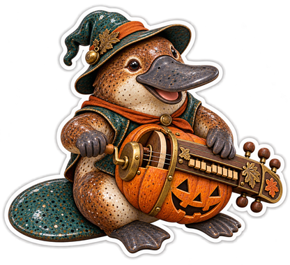 Enamel Platypus Jack O Lantern Hurdy Gurdy Busker Vinyl Sticker Decal