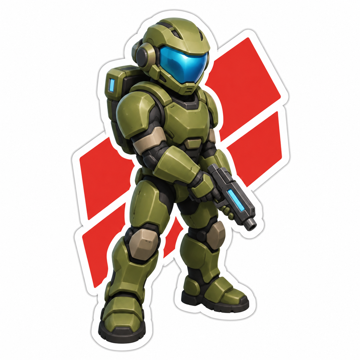 Green Armored Space Soldier Blue Visor Vinyl Sticker Decal