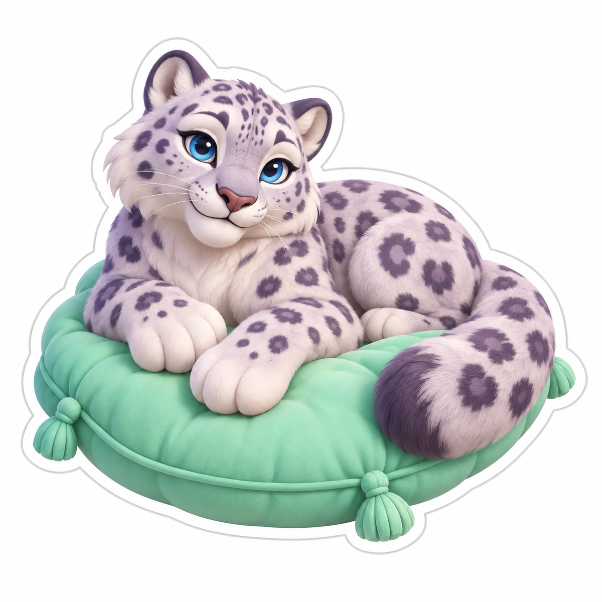 Lavender Spotted Snow Leopard Reclining Vinyl Sticker Decal