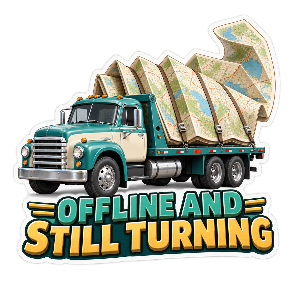 Offline And Still Turning Flatbed Vinyl Sticker Decal