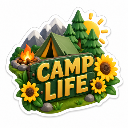 Camp Life Green Gold Vinyl Sticker Decal