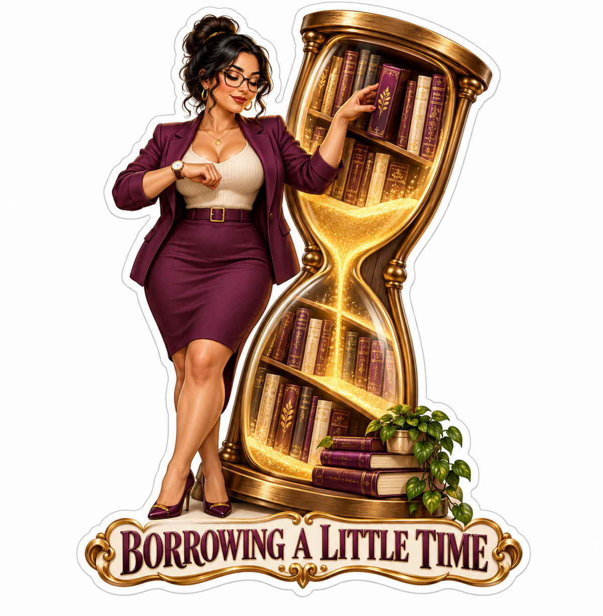 Borrowing a Little Time Woman Hourglass Vinyl Sticker Decal