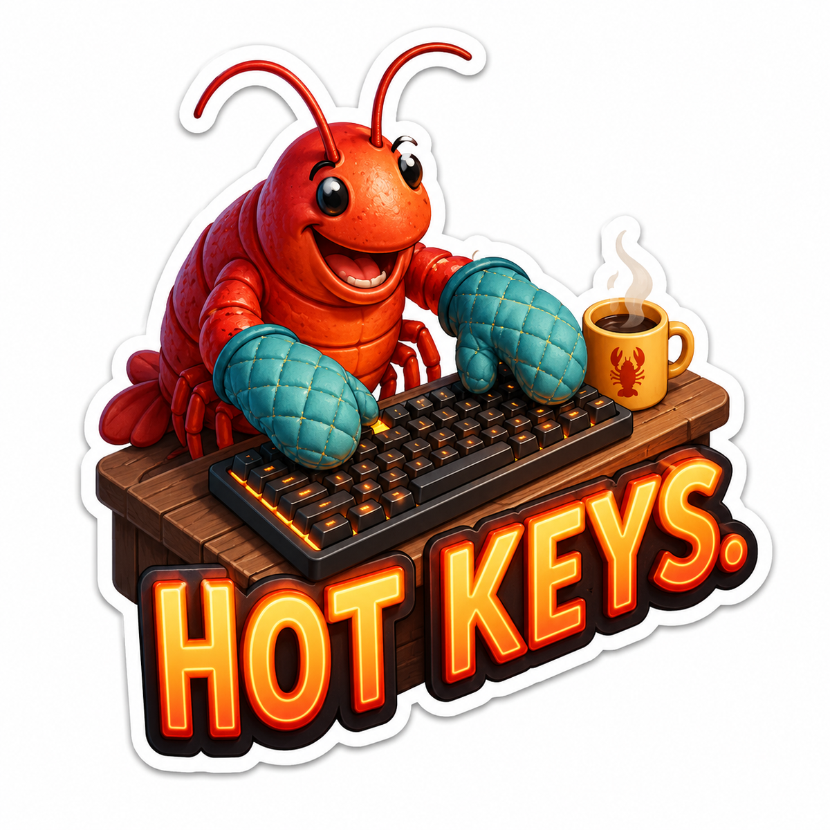 Hot Keys Lobster Typing with Oven Mitts Vinyl Sticker Decal