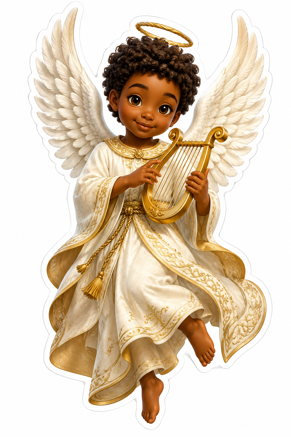 Christmas Angel Cream Dress Playing Flute Vinyl Sticker Decal