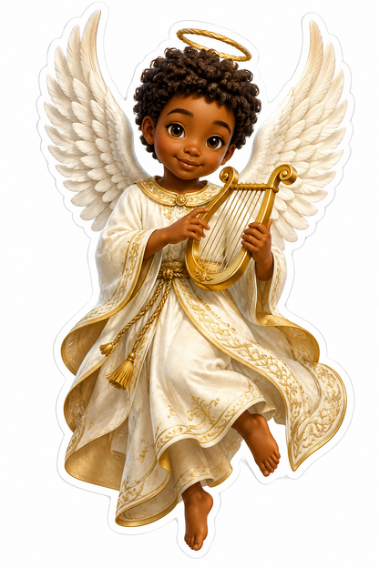 Christmas Angel Cream Dress Playing Flute Vinyl Sticker Decal