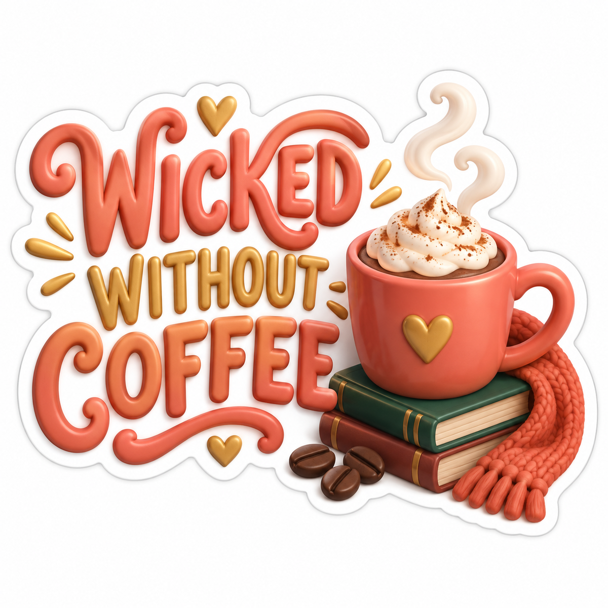 Wicked Without Coffee Coral Gold Vinyl Sticker Decal