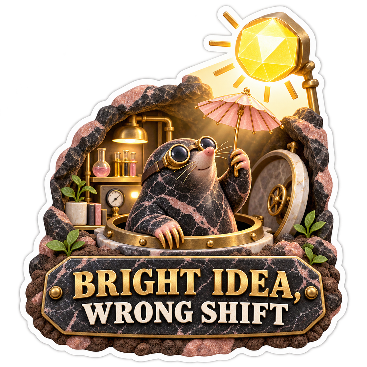 Bright Idea Wrong Shift Mole Miner Vinyl Sticker Decal