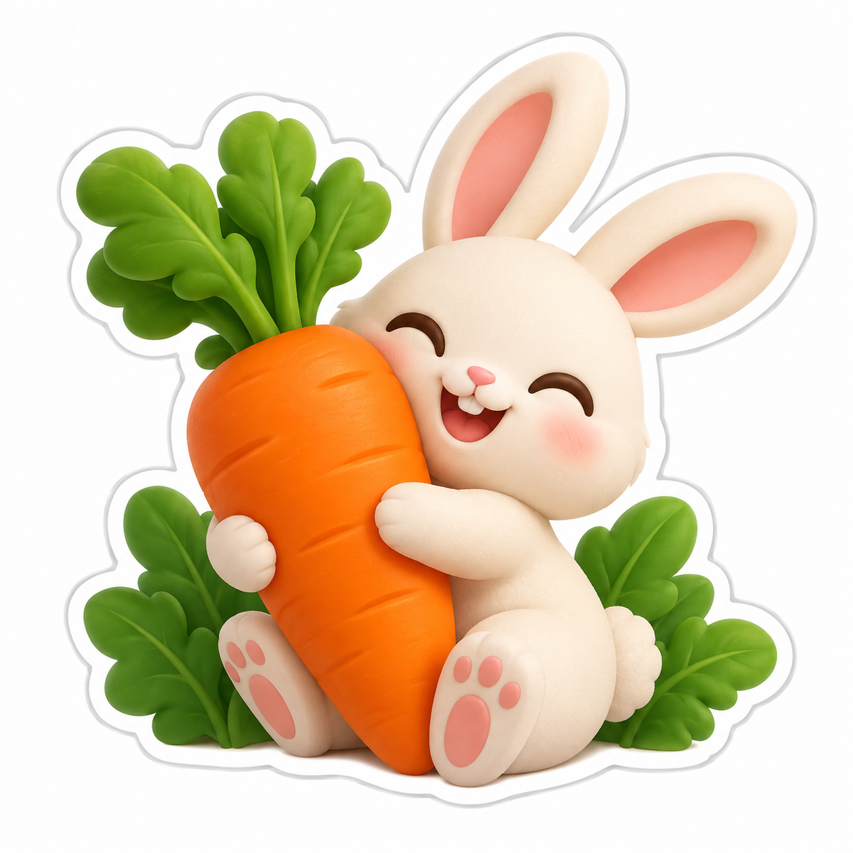 Cute Cream Bunny Hugging Large Carrot Vinyl Sticker Decal