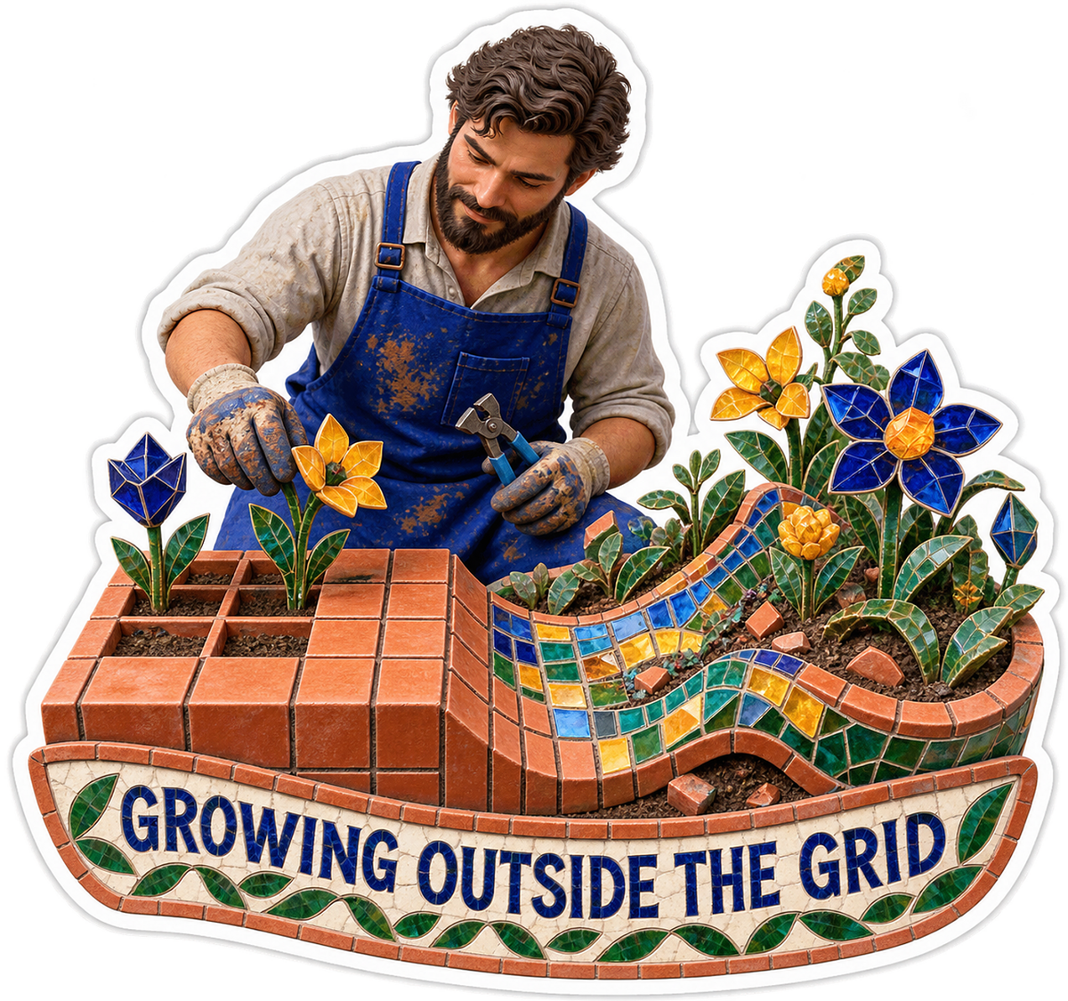 Growing Outside the Grid Man Mosaic Vinyl Sticker Decal