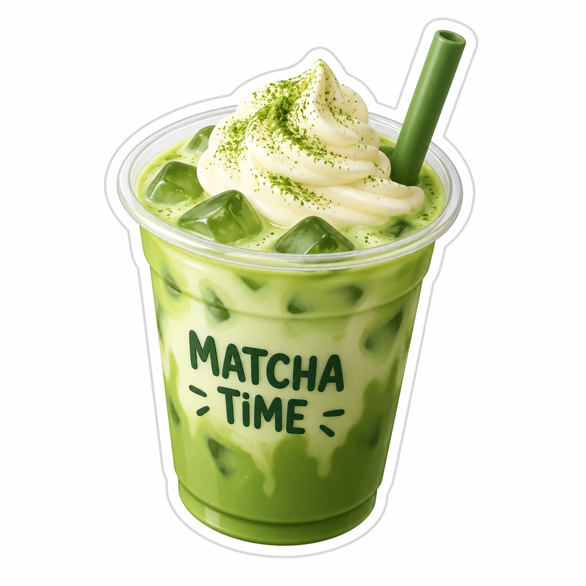 Creamy Iced Matcha Drink With Swirl Of Cream Vinyl Sticker Decal