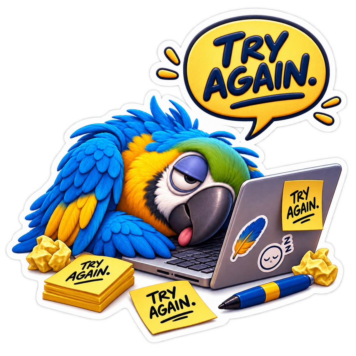 Try Again Tired Parrot at Laptop Vinyl Sticker Decal