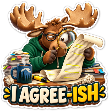 I Agree Ish Moose Studying Long Scroll Vinyl Sticker Decal