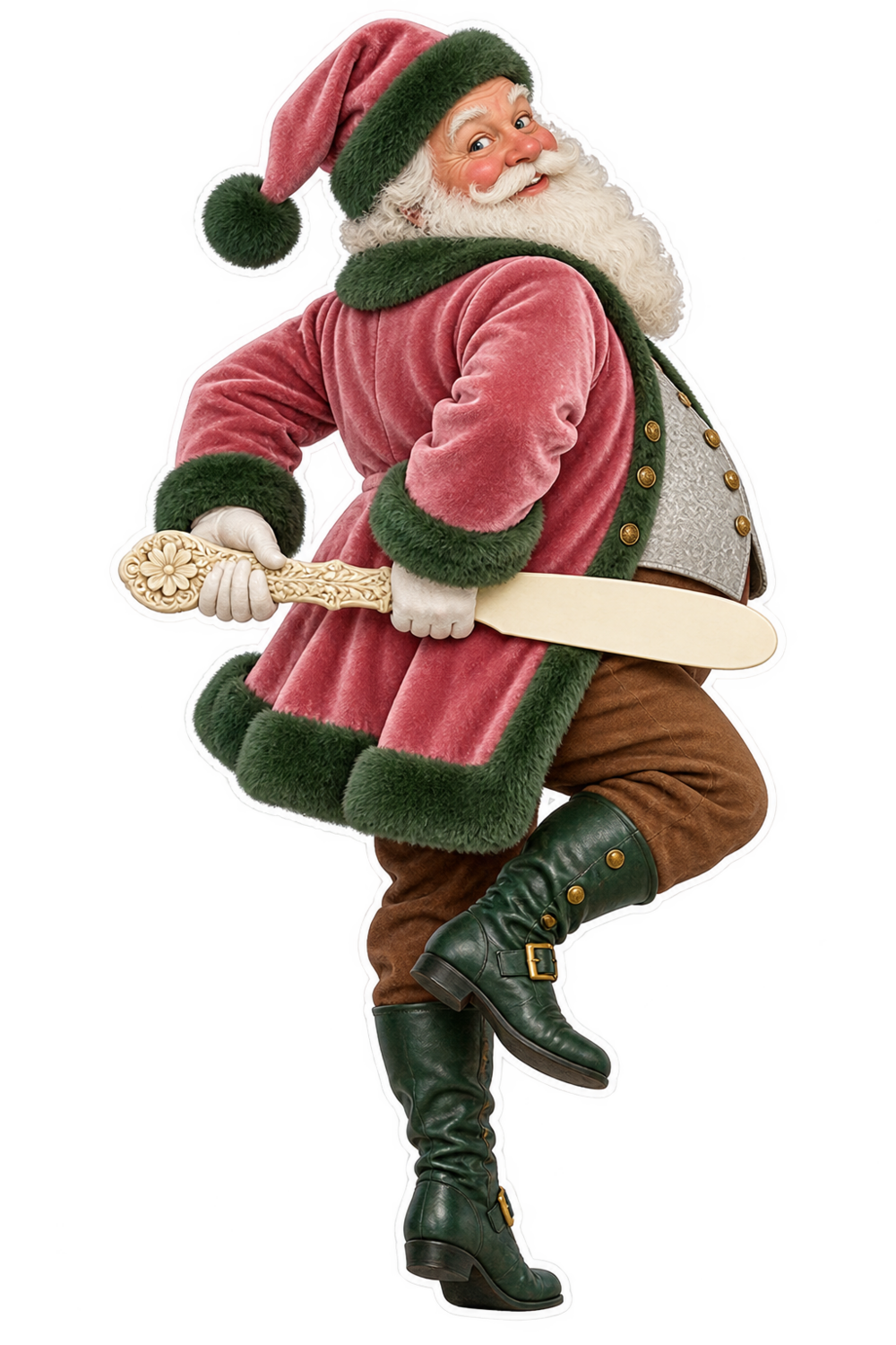 Santa Victorian Carved Ivory Page Turner Vinyl Sticker Decal