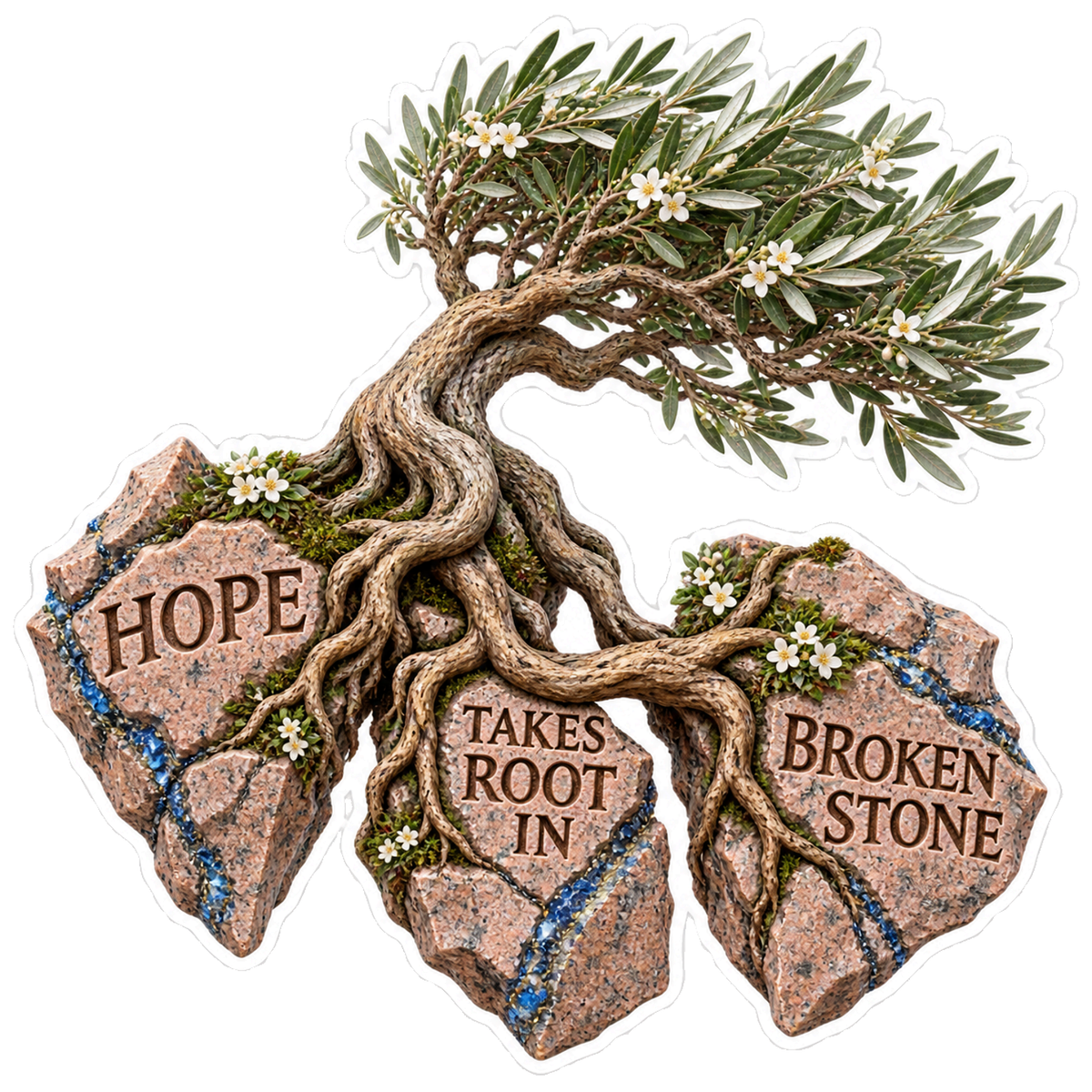 Hope Takes Root In Broken Stone Olive Root Bridge Vinyl Sticker Decal