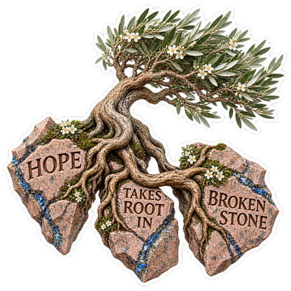 Hope Takes Root In Broken Stone Olive Root Bridge Vinyl Sticker Decal