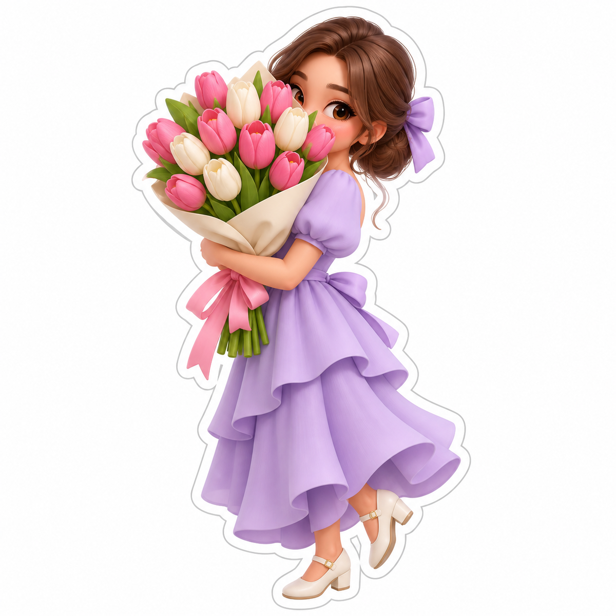 Woman In Lavender Layered Dress Vinyl Sticker Decal