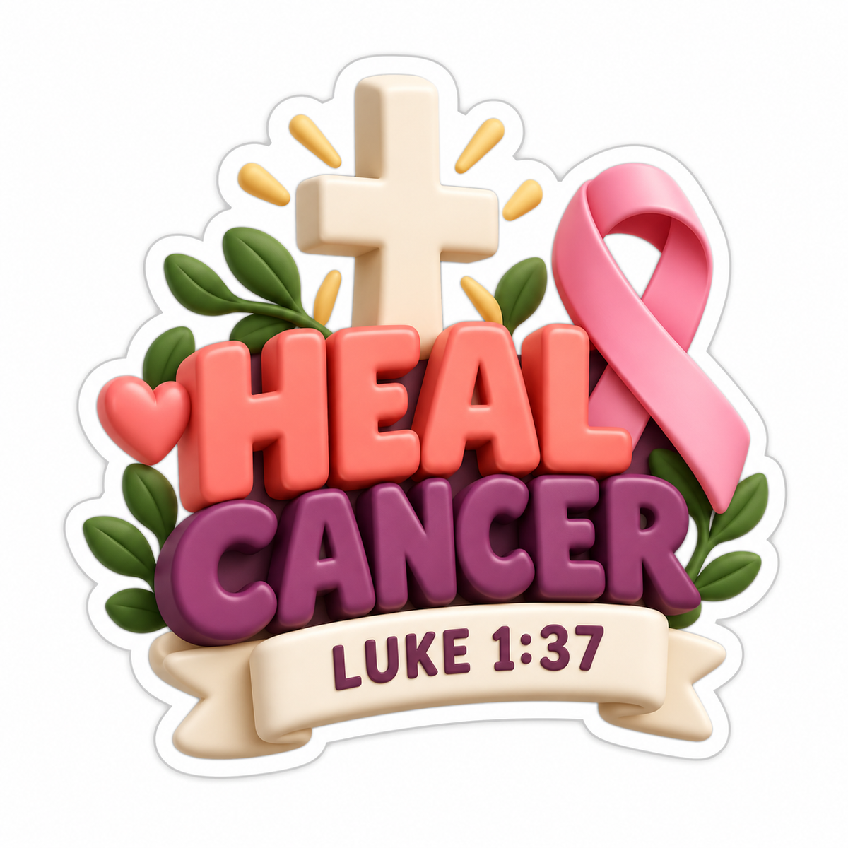 Heal Cancer Luke 1:37 Vinyl Sticker Decal