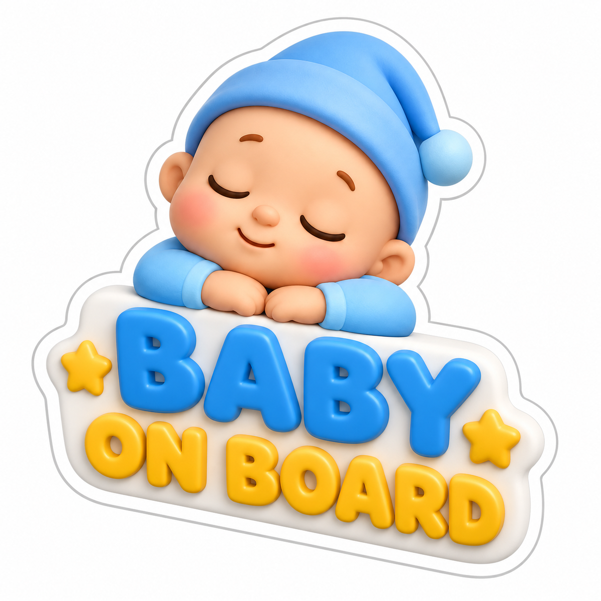 Baby on Board Sleeping Boy Blue Hat Vinyl Sticker Decal