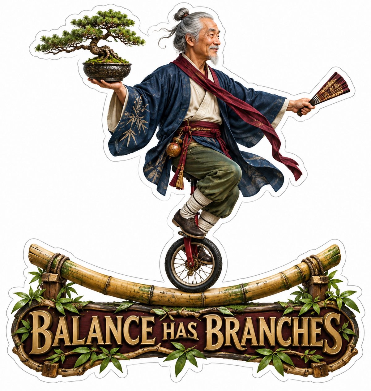 Balance Has Branches Bonsai Unicyclist Vinyl Sticker Decal