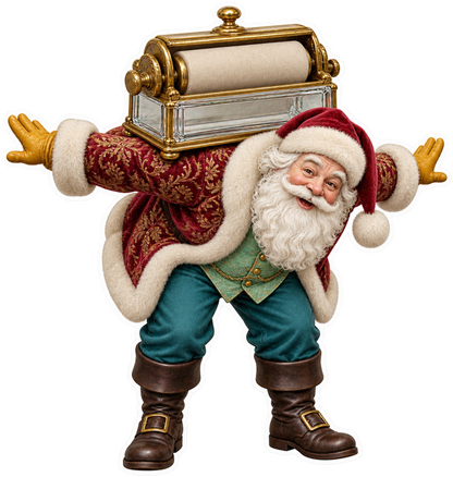 Santa Victorian Brass Glass Stamp Moistener Vinyl Sticker Decal