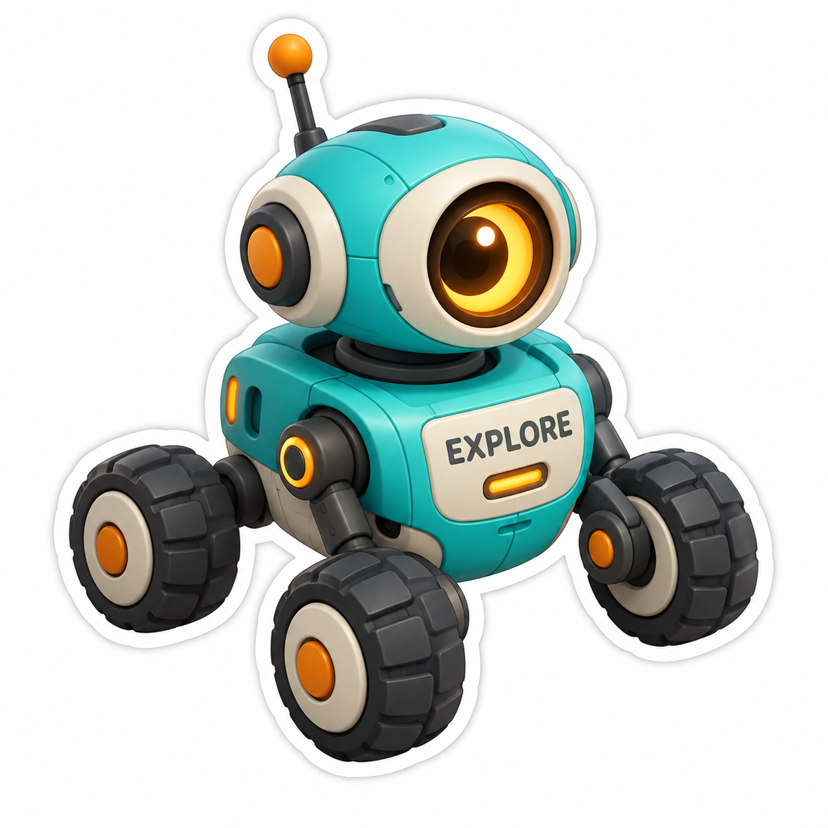 Teal Exploration Robot With Round Amber Eye Vinyl Sticker Decal