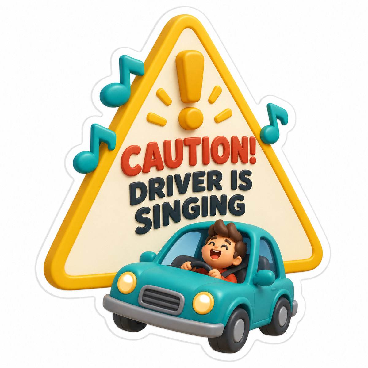 Caution! Driver Is Singing Cream Gold Vinyl Sticker Decal