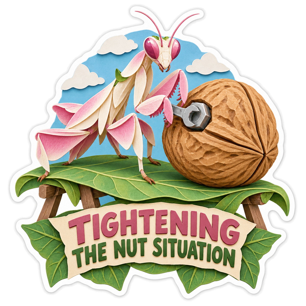 Tightening the Nut Situation Orchid Mantis Vinyl Sticker Decal