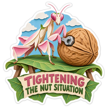 Tightening the Nut Situation Orchid Mantis Vinyl Sticker Decal