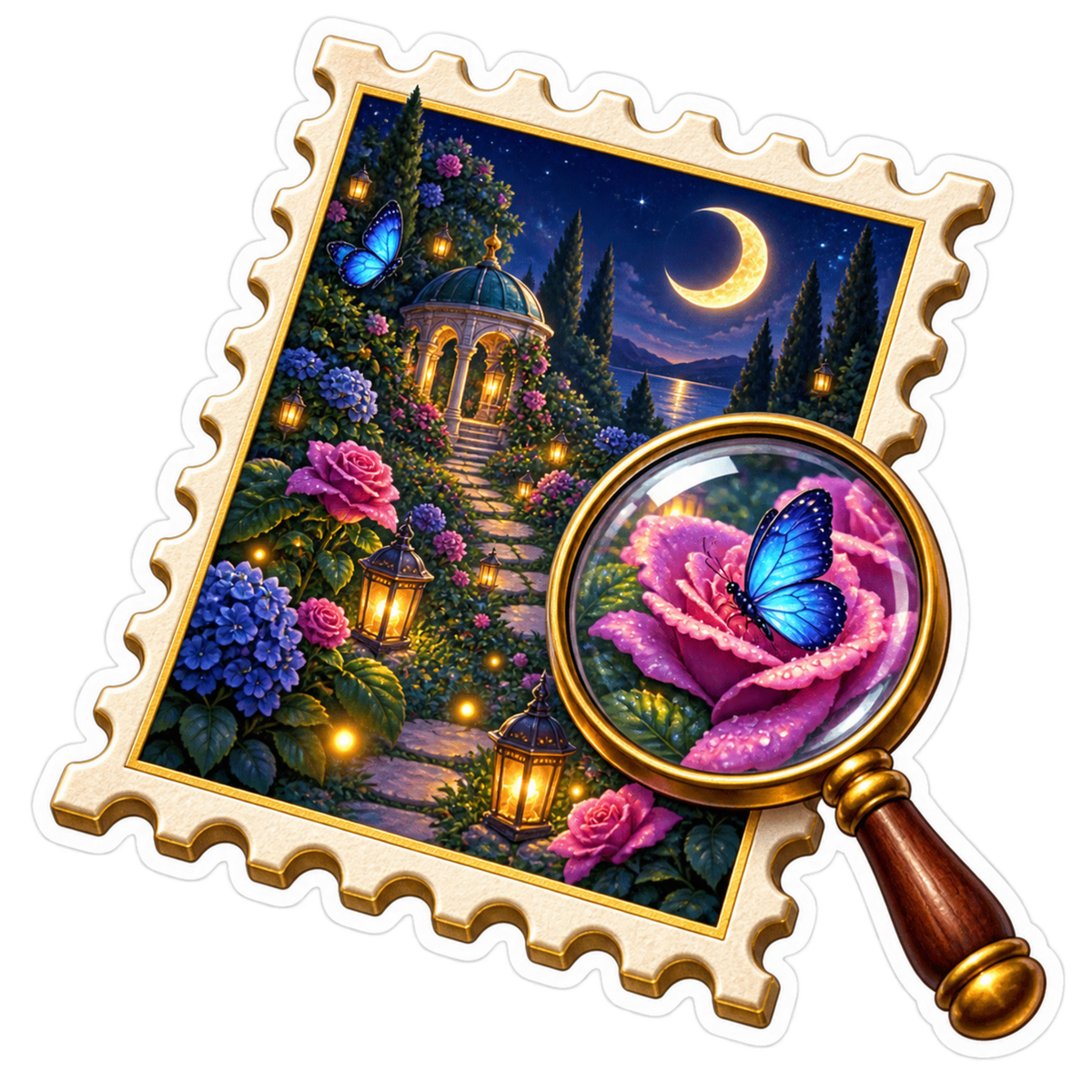 Pen Pal Night Garden Postage Stamp Vinyl Sticker Decal