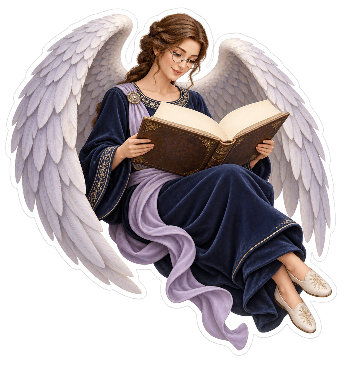 Christmas Angel Navy Gown Reading Book Vinyl Sticker Decal