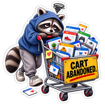 Cart Abandoned Raccoon and Shopping Cart Vinyl Sticker Decal