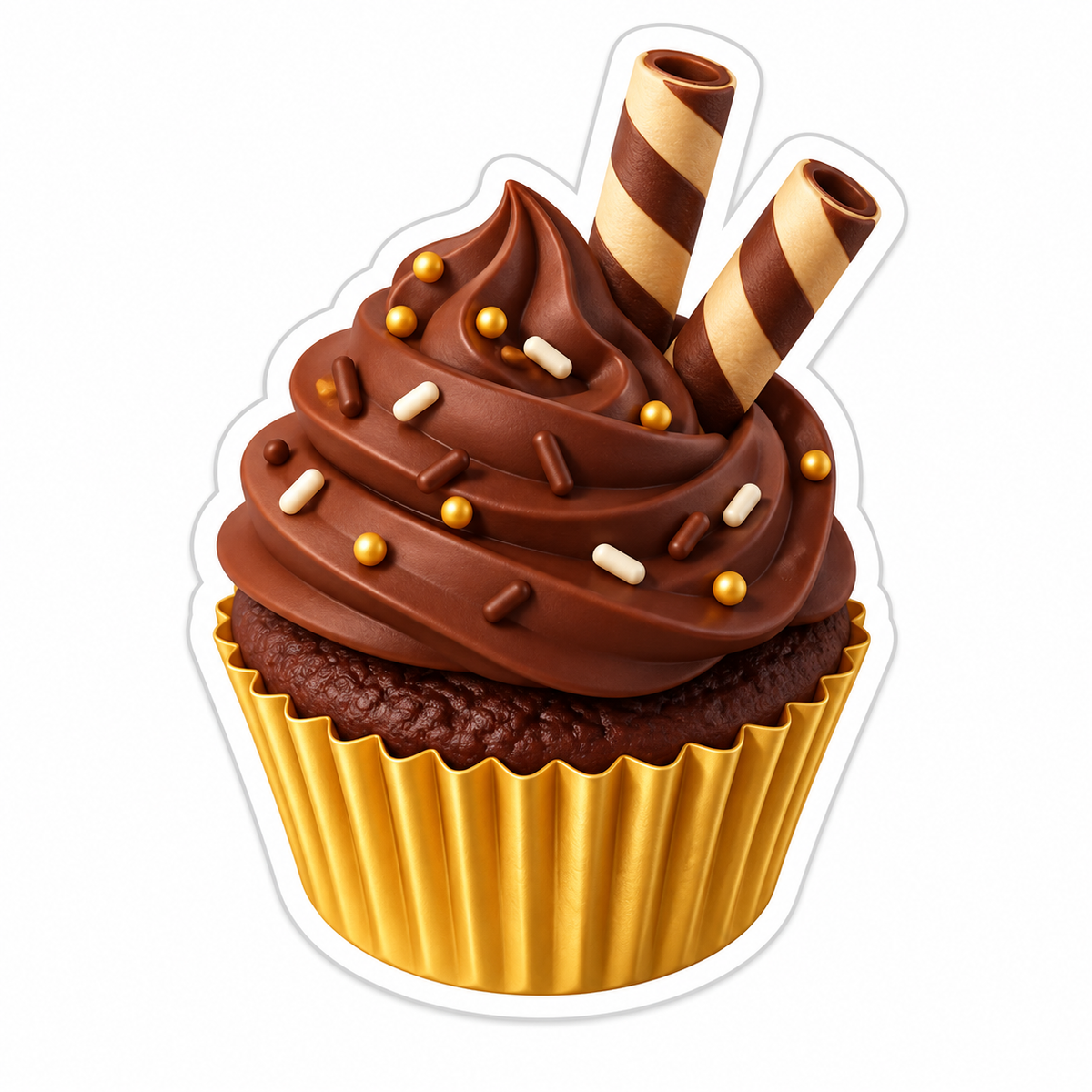 Chocolate Cupcake with Striped Wafer Rolls Vinyl Sticker Decal
