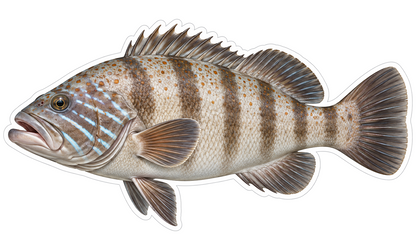 Pale White Grouper Fish with Brown Bands Vinyl Sticker Decal