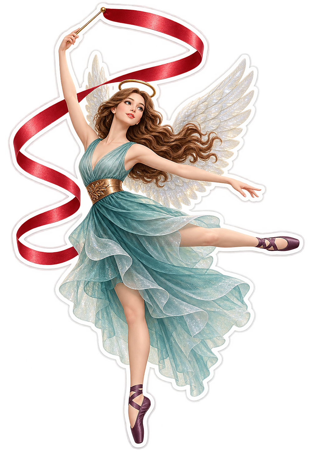 Christmas Angel Mint Dress Red Ribbon Dance Vinyl Sticker Decal