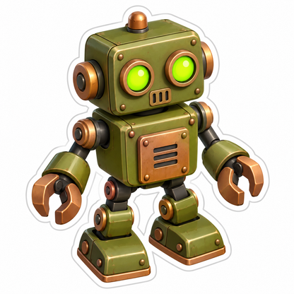 Boxy Olive Copper Robot Vinyl Sticker Decal
