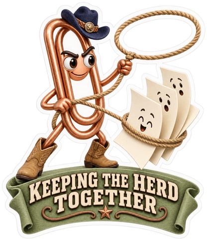 Keeping the Herd Together Paper Clip Cowboy Vinyl Sticker Decal