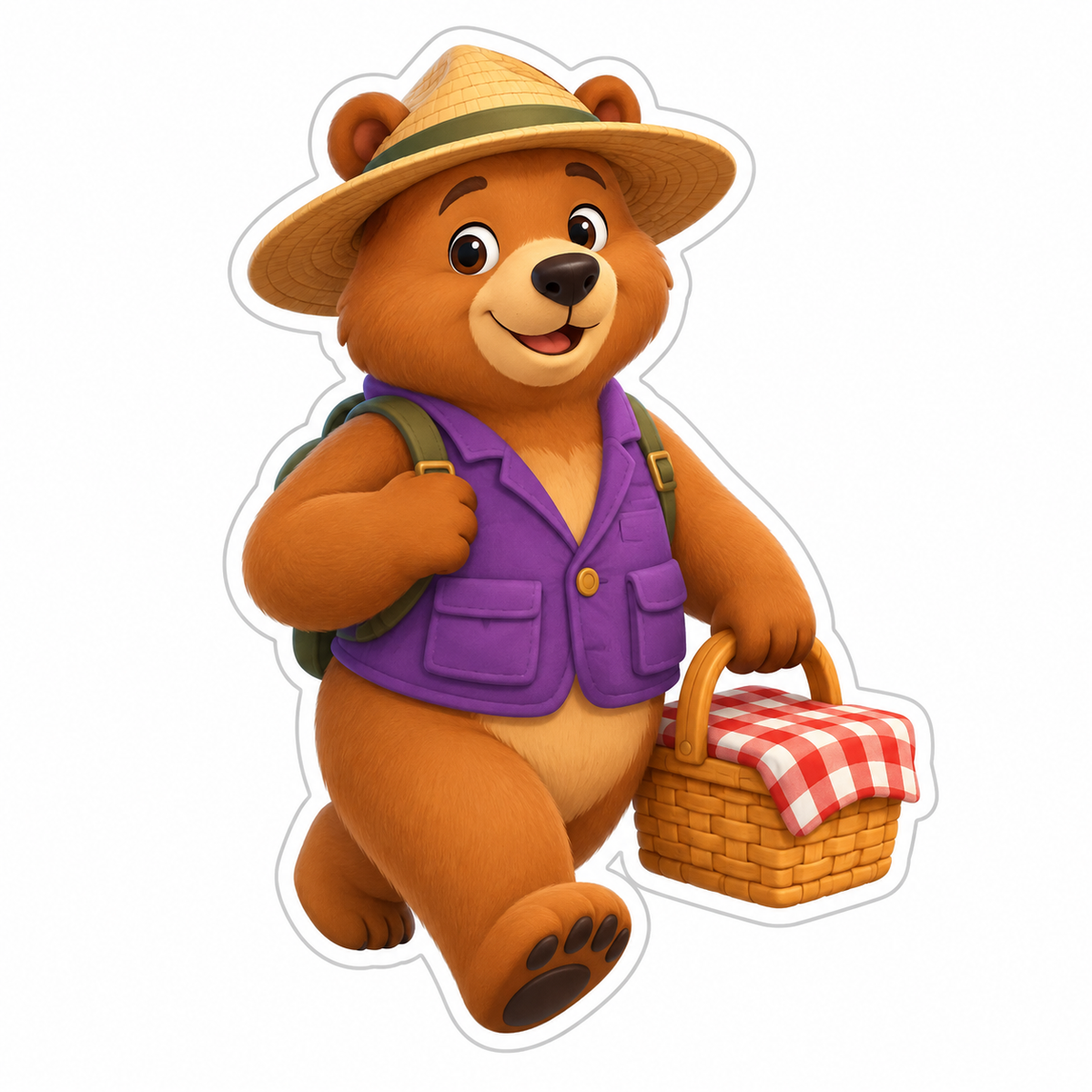 Honey Brown Bear Ranger Picnic Basket Vinyl Sticker Decal