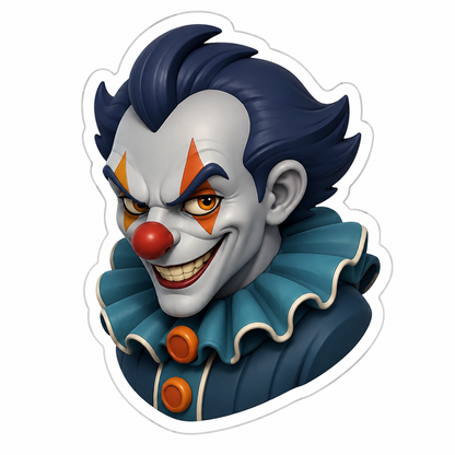 Sinister Clown Head Dark Hair Red Nose Vinyl Sticker Decal