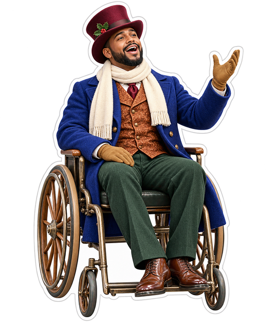 Christmas Caroler Man Blue Coat Wheelchair Vinyl Sticker Decal