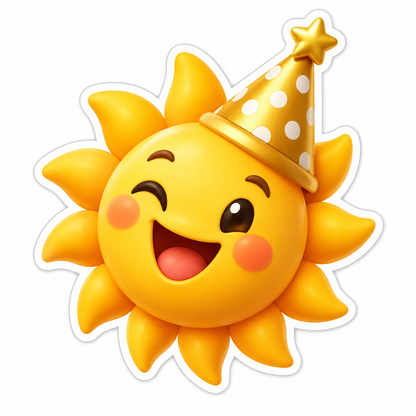 Sun Wearing Gold Polka Dot Party Cone Hat Vinyl Sticker Decal