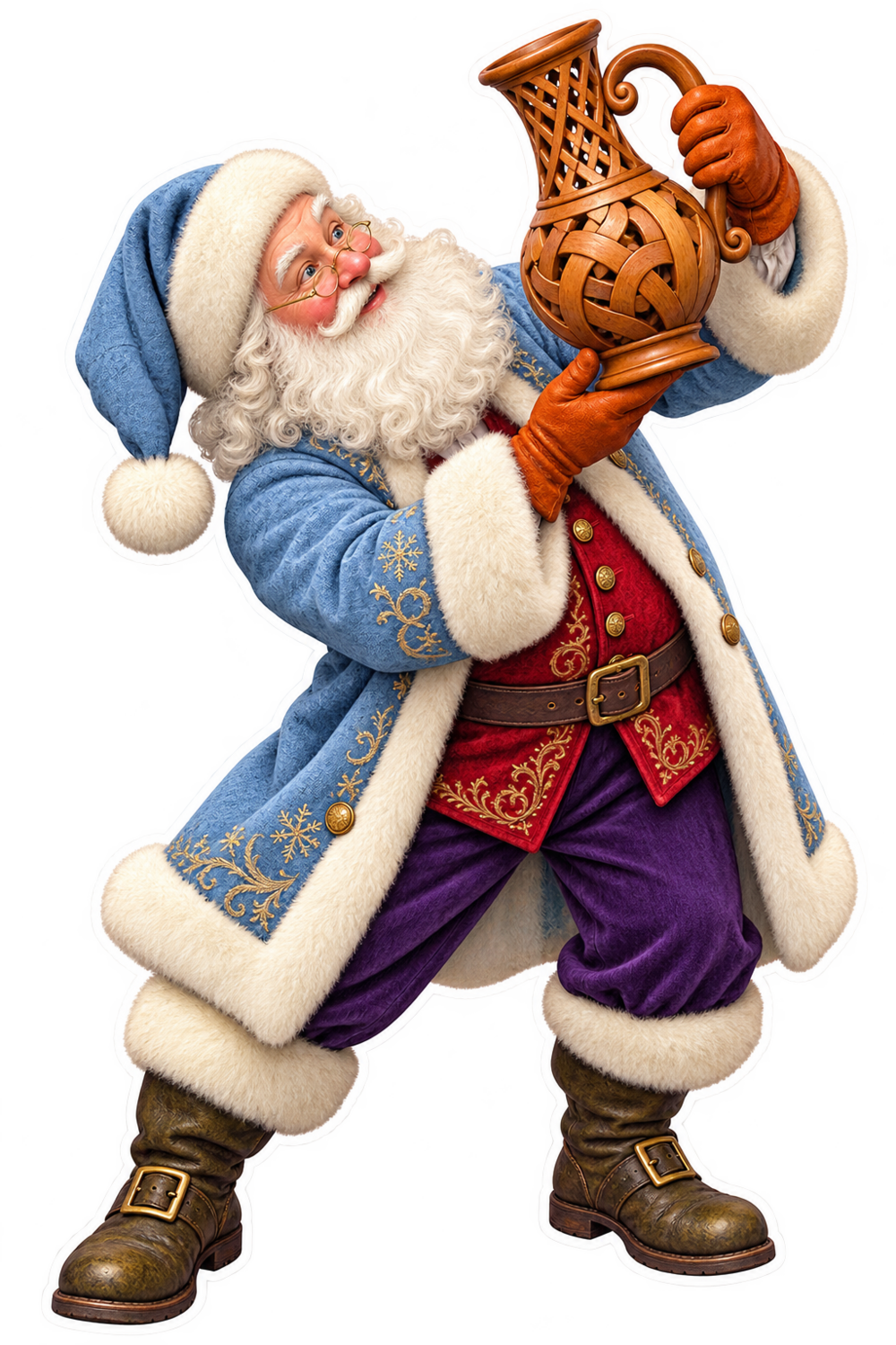 Santa Antique Carved Wooden Puzzle Jug Vinyl Sticker Decal
