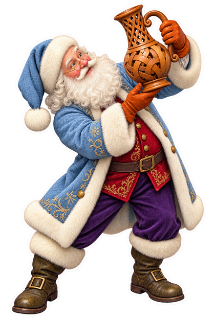 Santa Antique Carved Wooden Puzzle Jug Vinyl Sticker Decal