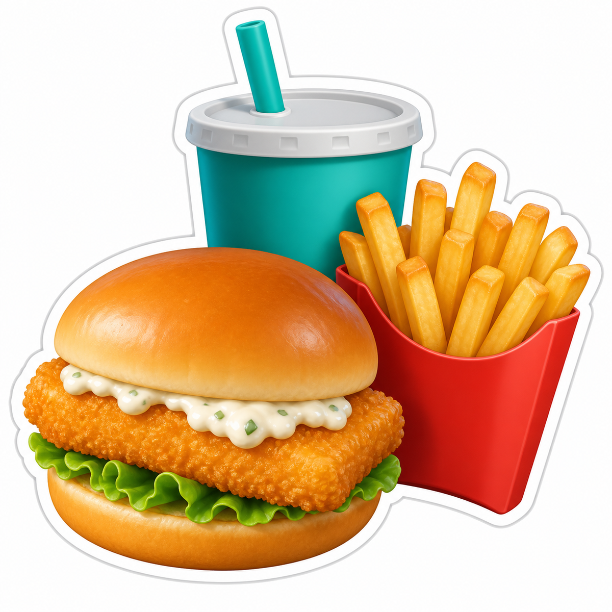 Fried Fish Sandwich Fries Teal Soda Cup Vinyl Sticker Decal