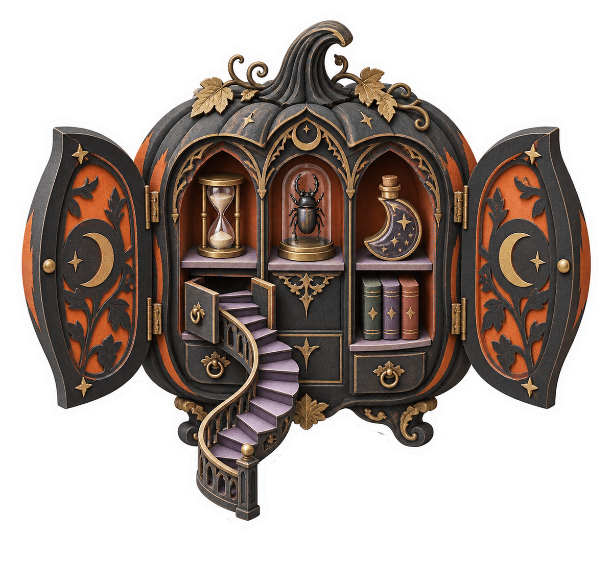 Charcoal Papercut Pumpkin Curiosity Cabinet Vinyl Sticker Decal