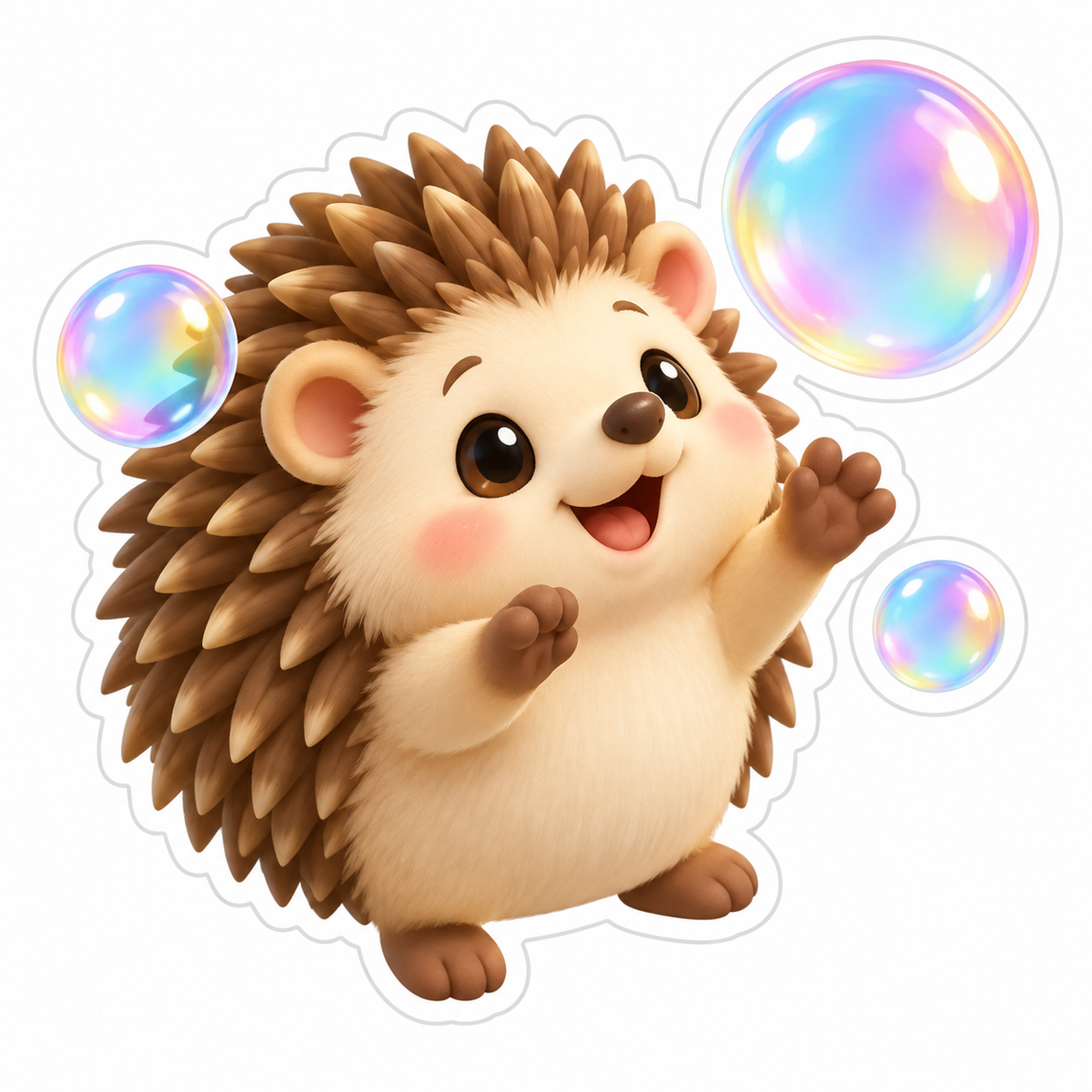 Hedgehog Three Iridescent Bubbles Vinyl Sticker Decal