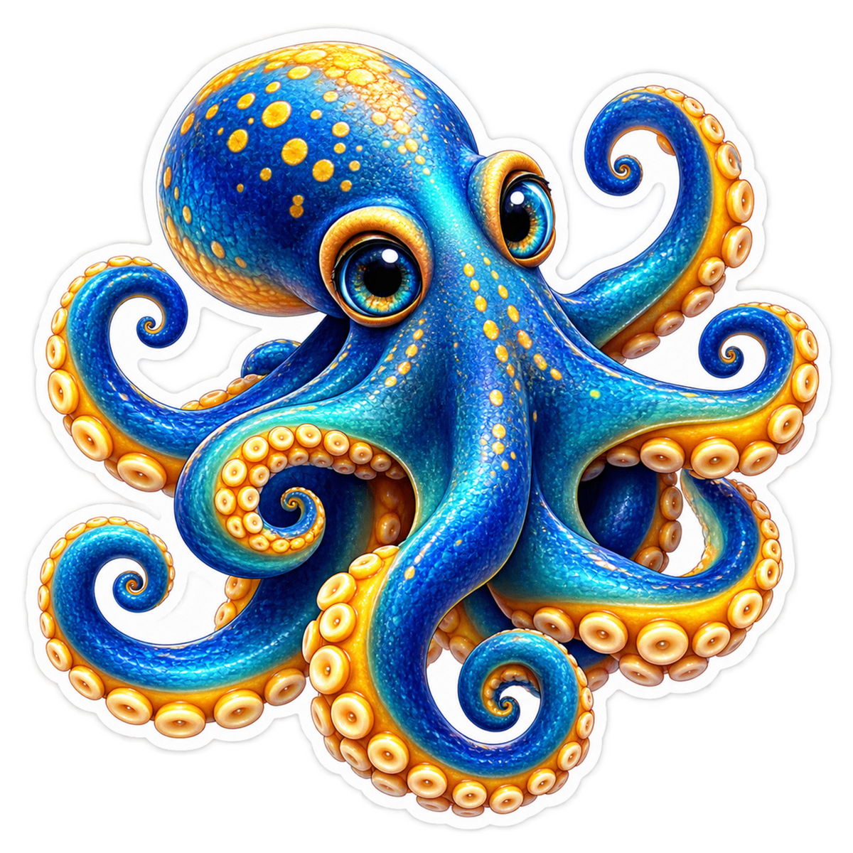 Ocean Blue Gold Octopus V2 Vinyl Sticker Decal