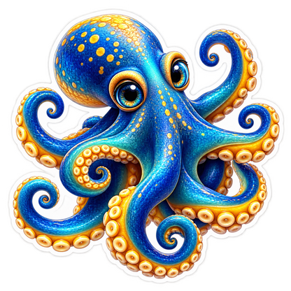 Ocean Blue Gold Octopus V2 Vinyl Sticker Decal