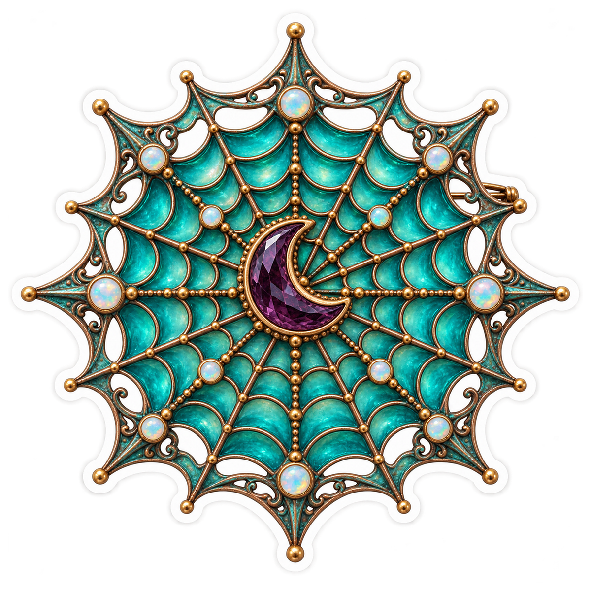 Turquoise Circuit Lace Spiderweb Brooch Vinyl Sticker Decal